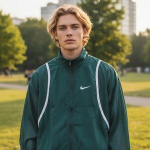 Vintage 90s Nike Windbreaker Jacket Green White Mesh Lined Full Zip Mens S